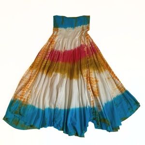 Baba Tie Dye Tiered Maxi Skirt Tube Top Dress Coverup Womens SZ S Gypsy Hippie
